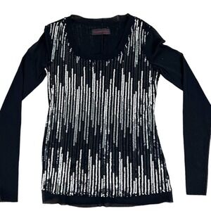 Elegantissimo Firenze Blouse Large Black Sequined Sheer Long Sleeve